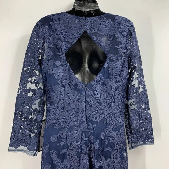 JS Collections Women's Embroidered Lace Sheath Dress 866553 In Navy Size 6 NWT - Picture 5 of 14